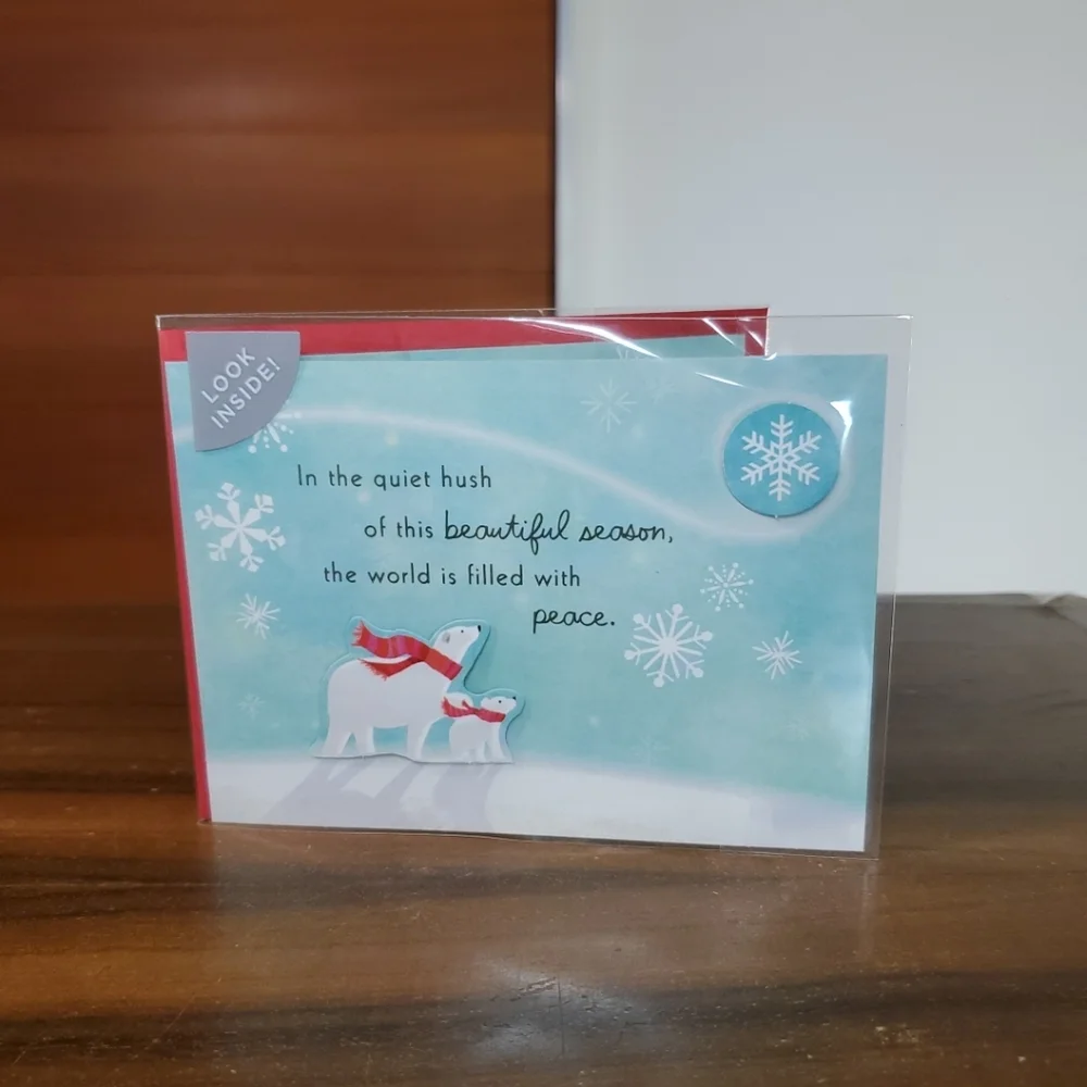 Holiday Mini Greeting Card Paper Wonder Family Polar Bear Snow Christmas Hallmar